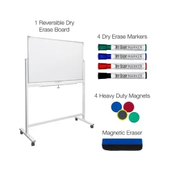 Excello Global Products Dry-Erase Mobile Whiteboard, Aluminum Frame, 48
