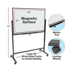 Excello Global Products Double Sided Magnetic Steel Mobile Dry-Erase Whiteboard, Aluminum Frame, 4' x 3' (EGP-HD-0066-BK)