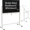 Excello Global Products Double Sided Magnetic Mobile Whiteboard Chalkboard Combo, White Frame, 48" x 32"