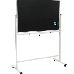 Excello Global Products Double Sided Magnetic Mobile Whiteboard Chalkboard Combo, White Frame, 48