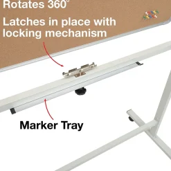 Excello Global Products Double Sided Magnetic Mobile Whiteboard Corkboard Combo, White Frame, 48
