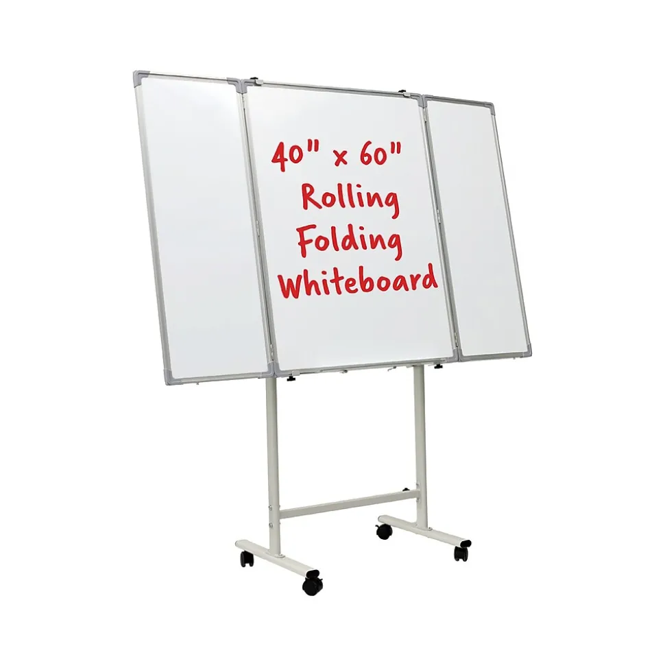 Excello Global Products Magnetic Mobile Folding Dry-Erase Whiteboard, 40" x 30" (EGP-HD-0482-RW)