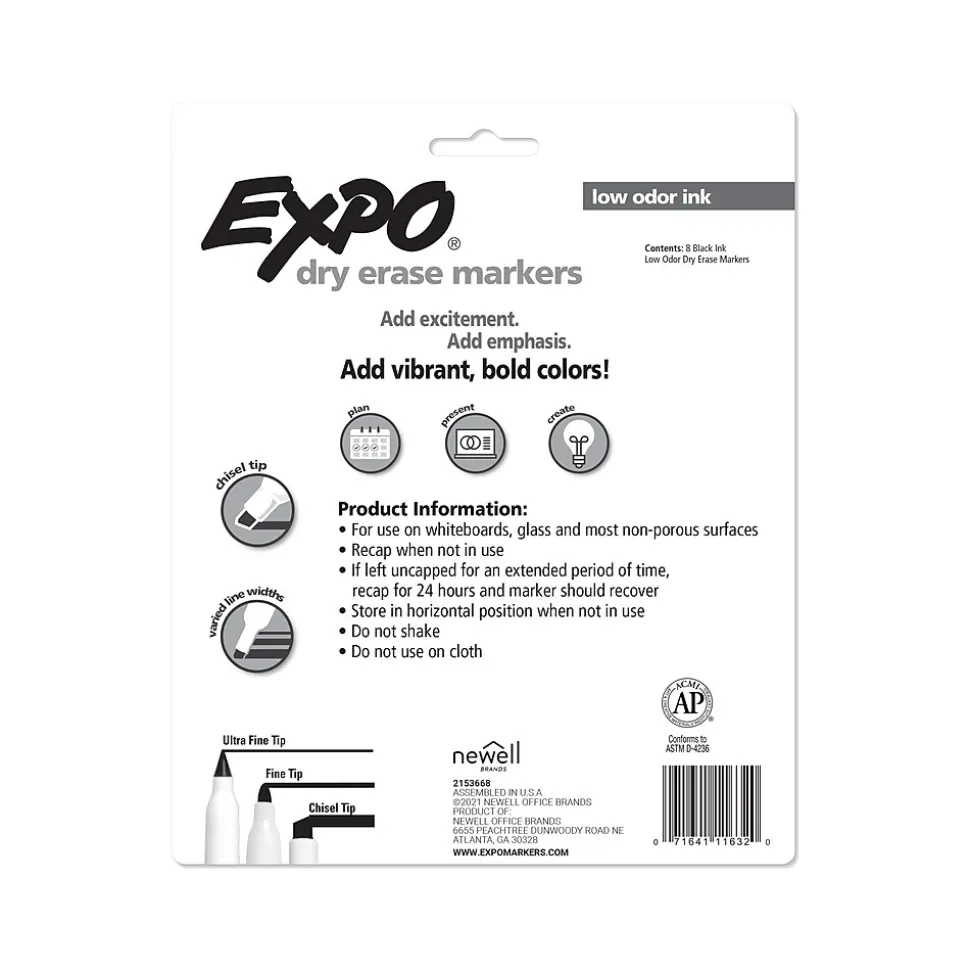 Expo Dry-Erase Marker, Chisel Tip, Black, 8/Pack (1980443)
