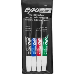 EXPO® Low Odor Dry Erase Markers, Fine Tip, Assorted Colors, 4 Per Set, 3 Sets (SAN86074-3)