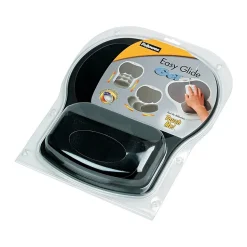 Fellowes Easy Glide Gel Mouse Pad/Wrist Rest Combo, Non-Skid Base, Black (93730)