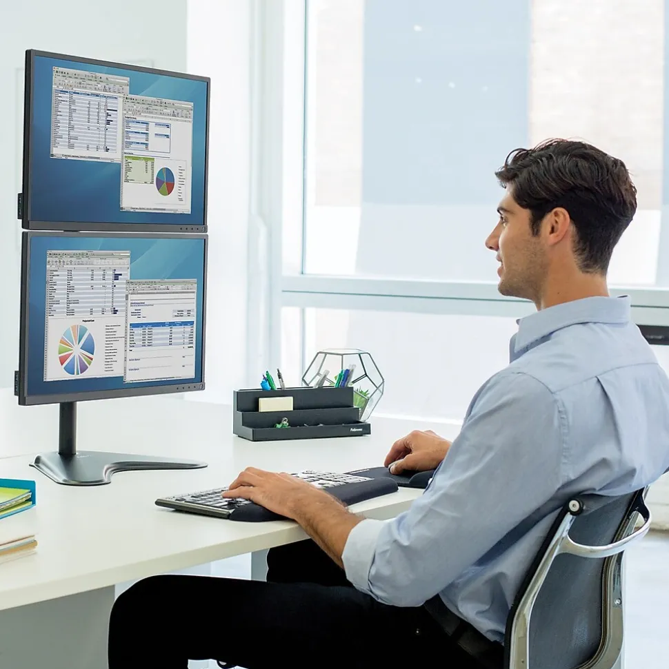 Fellowes Professional Series Freestanding Dual Stacking Monitor Arm, Up to 32", Black (8044001)