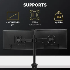 Fellowes Reflex Dual Adjustable Monitor Arm, Up to 27", Black (8502601)