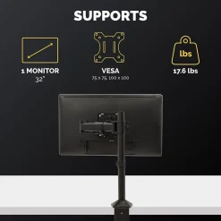 Fellowes Reflex Single Adjustable Arm, Up to 32" Monitor, Black (8502501)