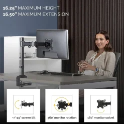 Fellowes Reflex Single Adjustable Arm, Up to 32