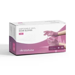FifthPulse Powder Free Vinyl Exam Gloves, Latex Free, Medium, Pink, 100/Box (FMN100042)