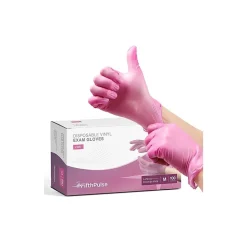FifthPulse Powder Free Vinyl Exam Gloves, Latex Free, Medium, Pink, 100/Box (FMN100042)