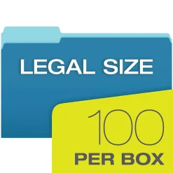 File Folders, Recycled, 2-Tone Blue, Legal Size, Top Tab, 1/3 Cut, 100/Box