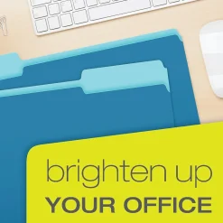 File Folders, Recycled, 2-Tone Blue, Legal Size, Top Tab, 1/3 Cut, 100/Box