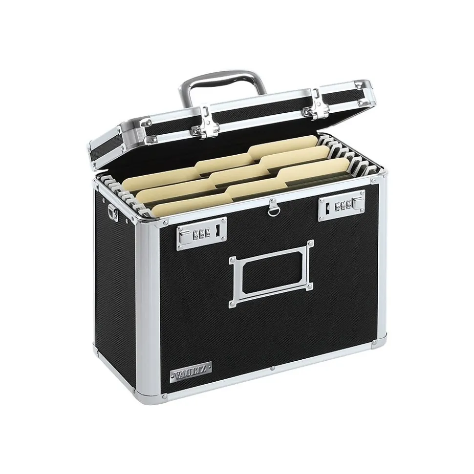 Find It Heavy Duty Metal File Box Hinged, Letter Size, Black with Chrome Finish (VZ01187)