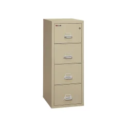 FireKing Classic 4-Drawer Vertical File Cabinet, Fire Resistant, Legal, Parchment, 25.06"D (4-2125-CPA)