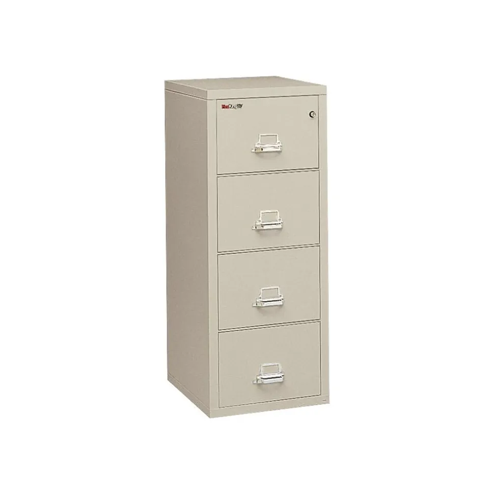 FireKing 1-Hour 25"Fire Resistant Vertical Cabinet, Legal, 4-Dwr, Parchment, 52 3/4"H x 20 13/16"W x 25 1/16"D, Inside Delivery