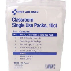 First Aid Only Classroom Single Use Kits,95 Pieces, 12 Packs/Carton (91573)