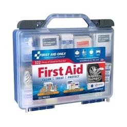 First Aid Only Plastic First Aid Kit with Magnetic Flashlight, 50 People, 322 Pieces, Clear/Blue (91414)