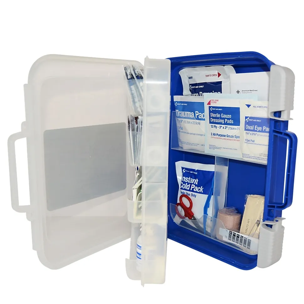 First Aid Only ReadyCare Plastic First Aid Kit with Medication, ANSI 2021 Class A, 50 People, 238 Pieces, Clear/Blue (90698)