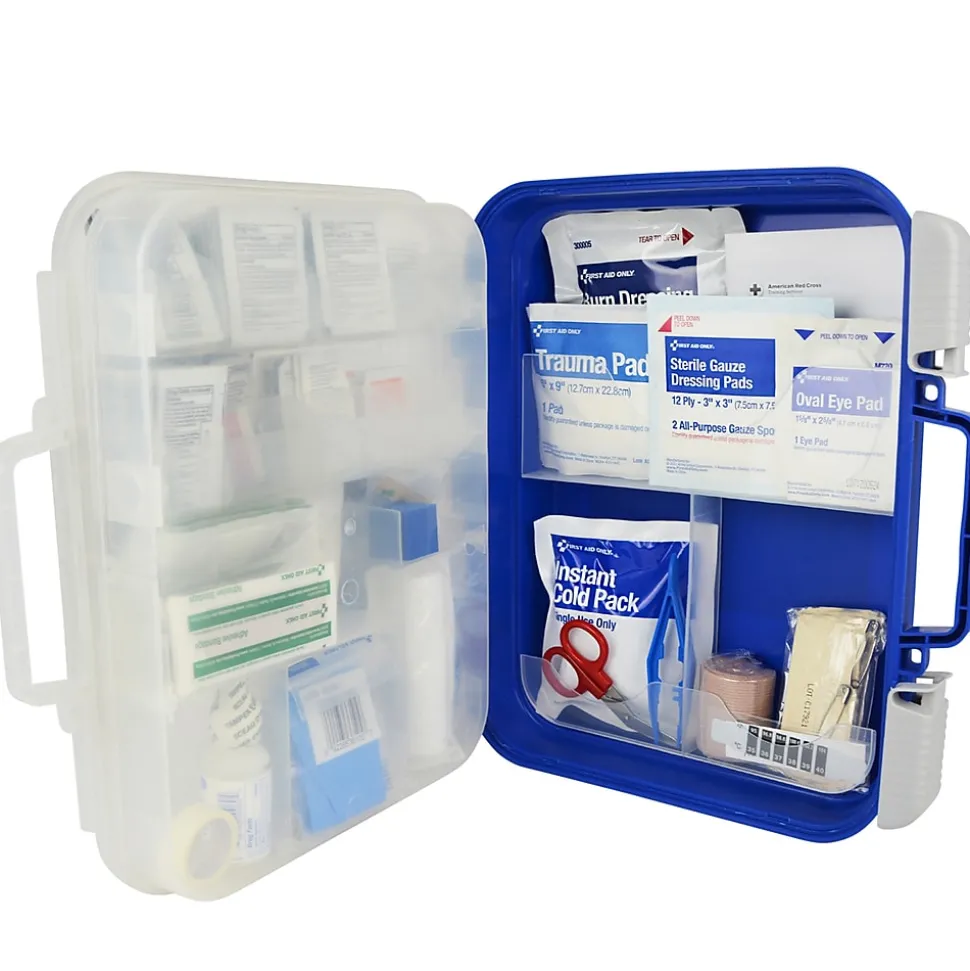 First Aid Only ReadyCare Plastic First Aid Kit with Medication, ANSI 2021 Class A, 50 People, 238 Pieces, Clear/Blue (90698)
