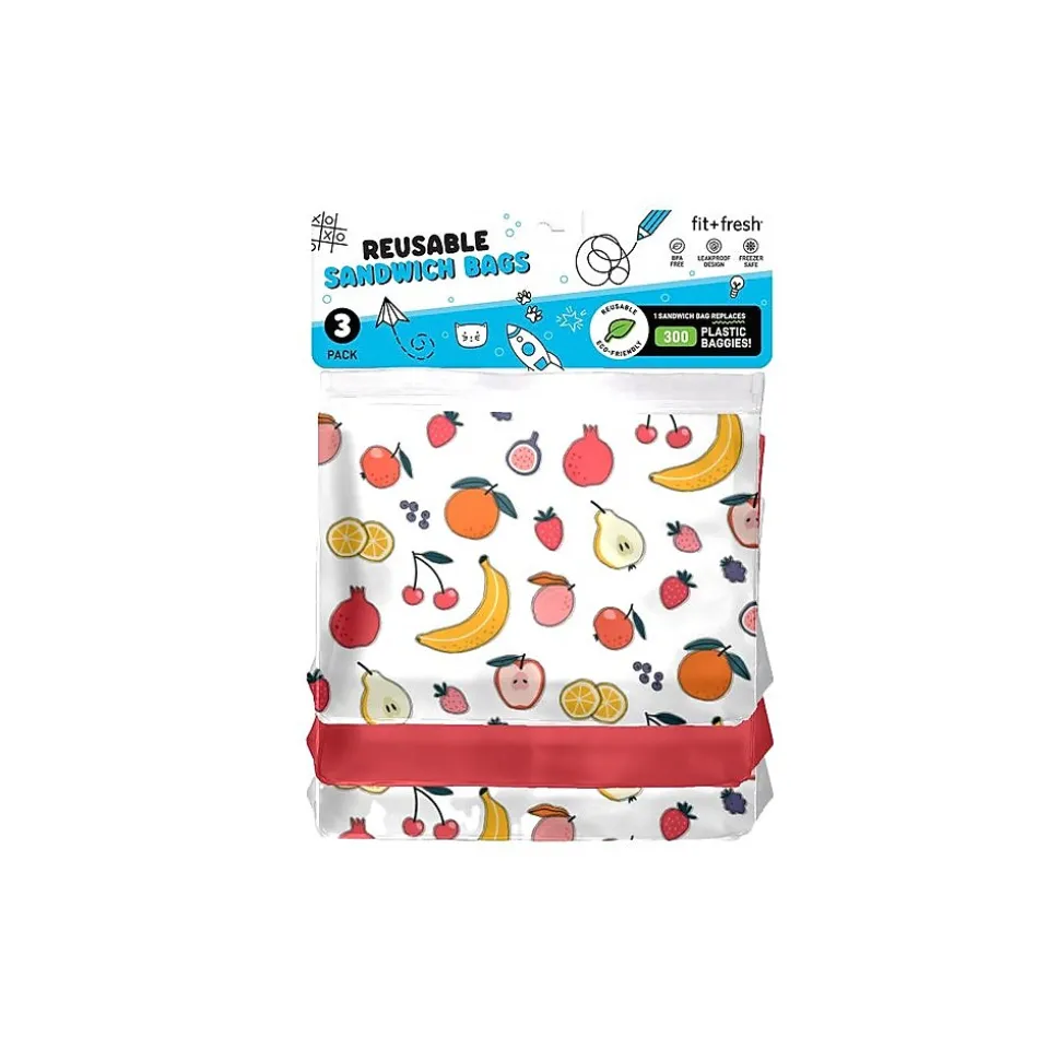 Fit & Fresh Back to School Sketchy Fruits Print Reusable Lunch Bag, Multicolored (8305K3888)
