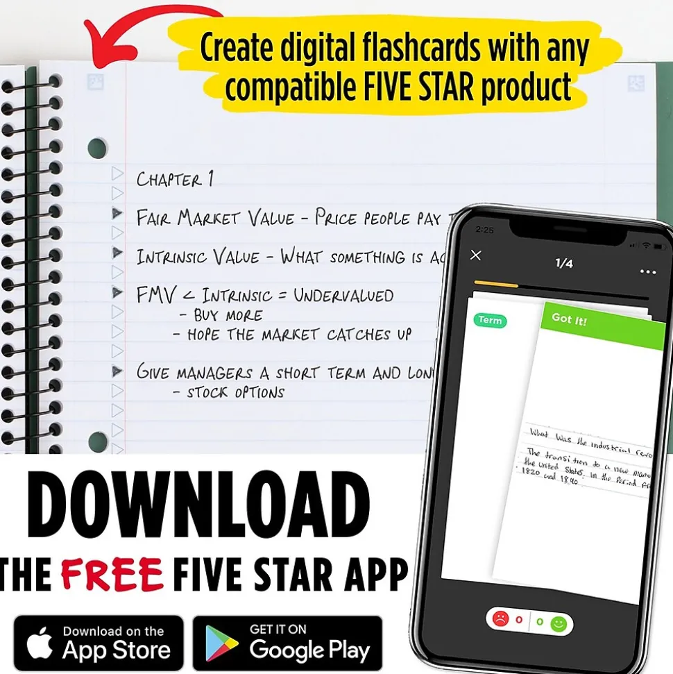 Five Star Advance 5-Subject Subject Notebooks, 8.5" x 11", College Ruled, 200 Sheets (06326)