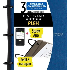 Five Star Flex 3-Subject Notebooks, 8.5" x 11", College Ruled, 120 Sheets (08126)