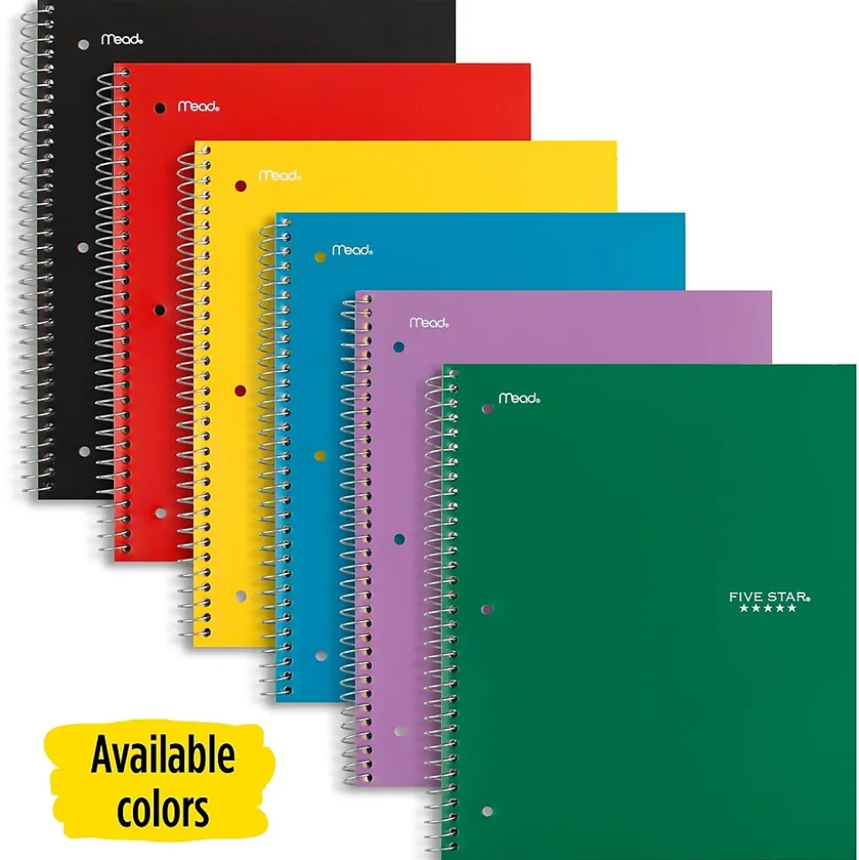 Five Star 1-Subject Notebooks, 8" x 10.5", Wide Ruled, 100 Sheets, Each (05238/07635)