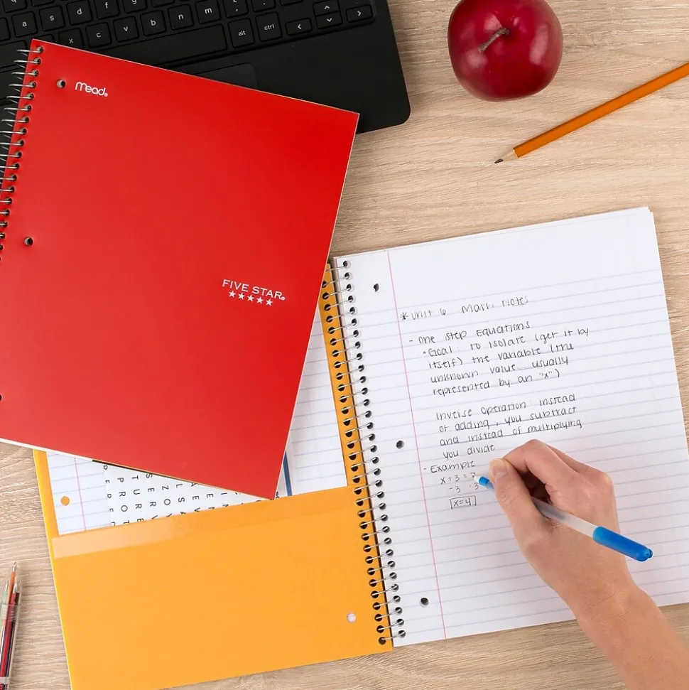 Five Star 1-Subject Notebooks, 8" x 10.5", Wide Ruled, 100 Sheets, Each (05238/07635)