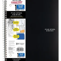 Five Star 1-Subject Notebook, 8.5" x 11", College Ruled, 100 Sheets, Black (72057)