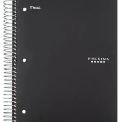 Five Star 5-Subject Subject Notebooks, 8" x 10.5", Wide Ruled, 200 Sheets, Each (51016)