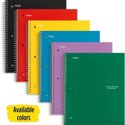Five Star 5-Subject Subject Notebooks, 8" x 10.5", Wide Ruled, 200 Sheets, Each (51016)