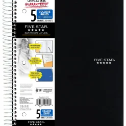 Five Star 5-Subject Subject Notebook, 8.5" x 11", College Ruled, 200 Sheets, Black (72081)