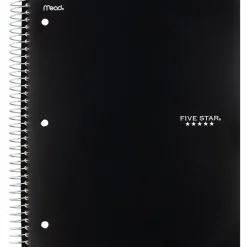 Five Star 3-Subject Wirebound Notebook, 8-1/2" x 11", College Ruled, 150 Sheets, Black (72069)