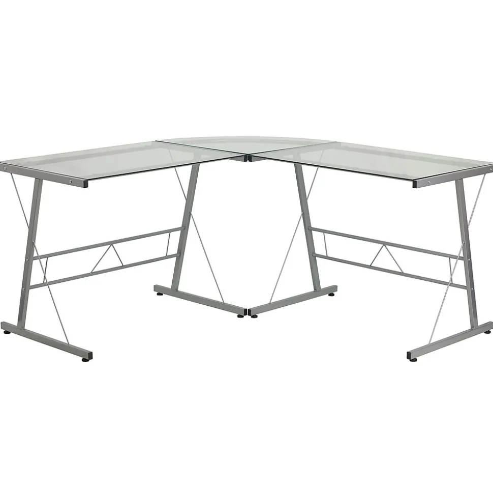 Flash Furniture 84" Glass L-Shape Computer Desk, Clear/Silver (NANCD22181)