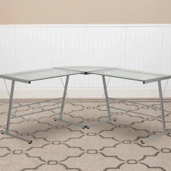 Flash Furniture 84" Glass L-Shape Computer Desk, Clear/Silver (NANCD22181)