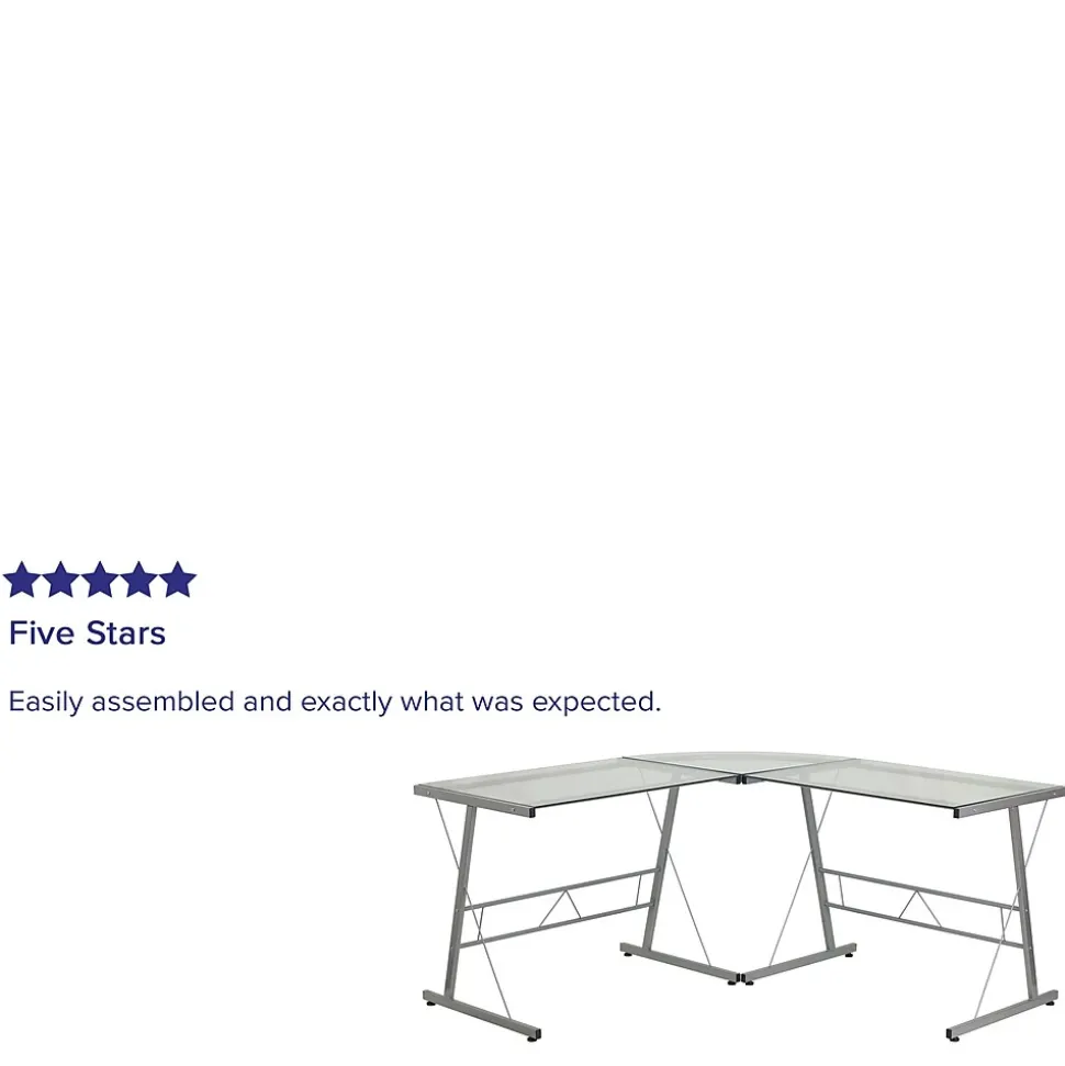 Flash Furniture 84" Glass L-Shape Computer Desk, Clear/Silver (NANCD22181)