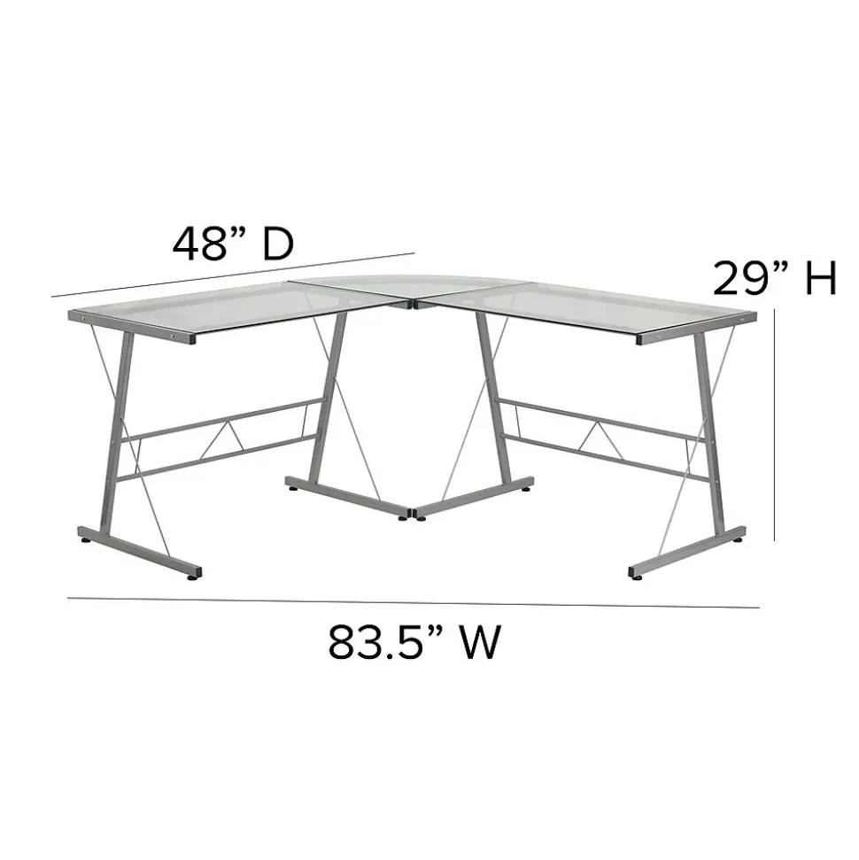 Flash Furniture 84" Glass L-Shape Computer Desk, Clear/Silver (NANCD22181)
