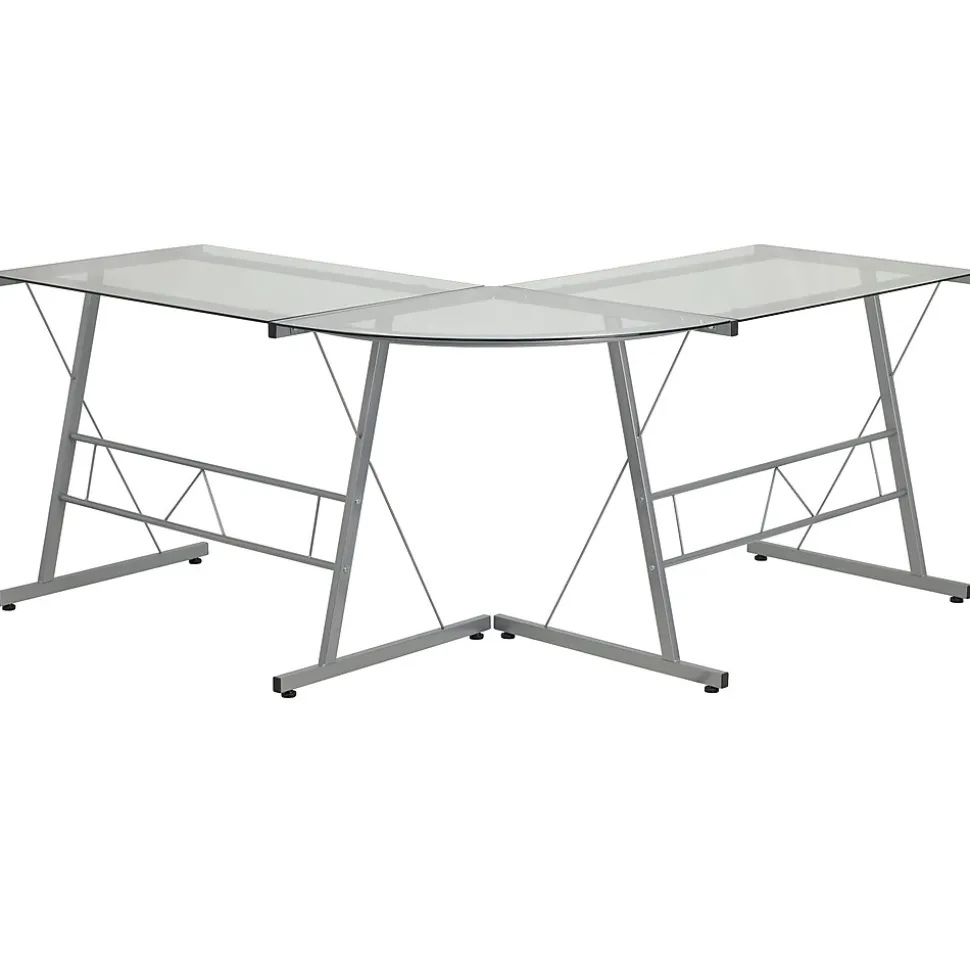 Flash Furniture 84" Glass L-Shape Computer Desk, Clear/Silver (NANCD22181)