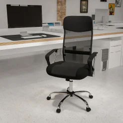 Flash Furniture Abney Ergonomic Leather and Mesh Swivel High Back Task Office Chair, Black (BT905)