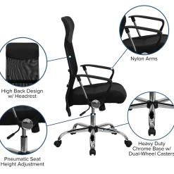 Flash Furniture Abney Ergonomic Leather and Mesh Swivel High Back Task Office Chair, Black (BT905)