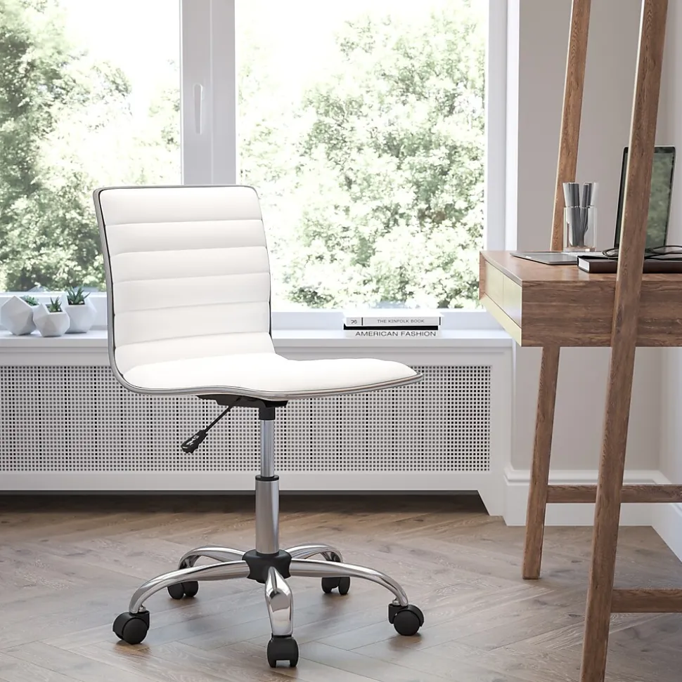 Flash Furniture Alan Armless Vinyl Swivel Low Back Task Office Chair, White/Chrome (DS512BWH)