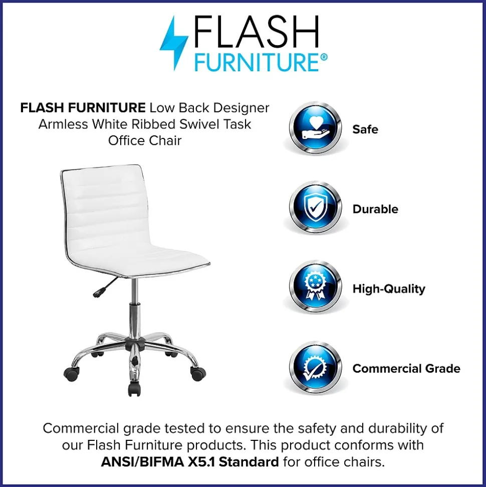 Flash Furniture Alan Armless Vinyl Swivel Low Back Task Office Chair, White/Chrome (DS512BWH)