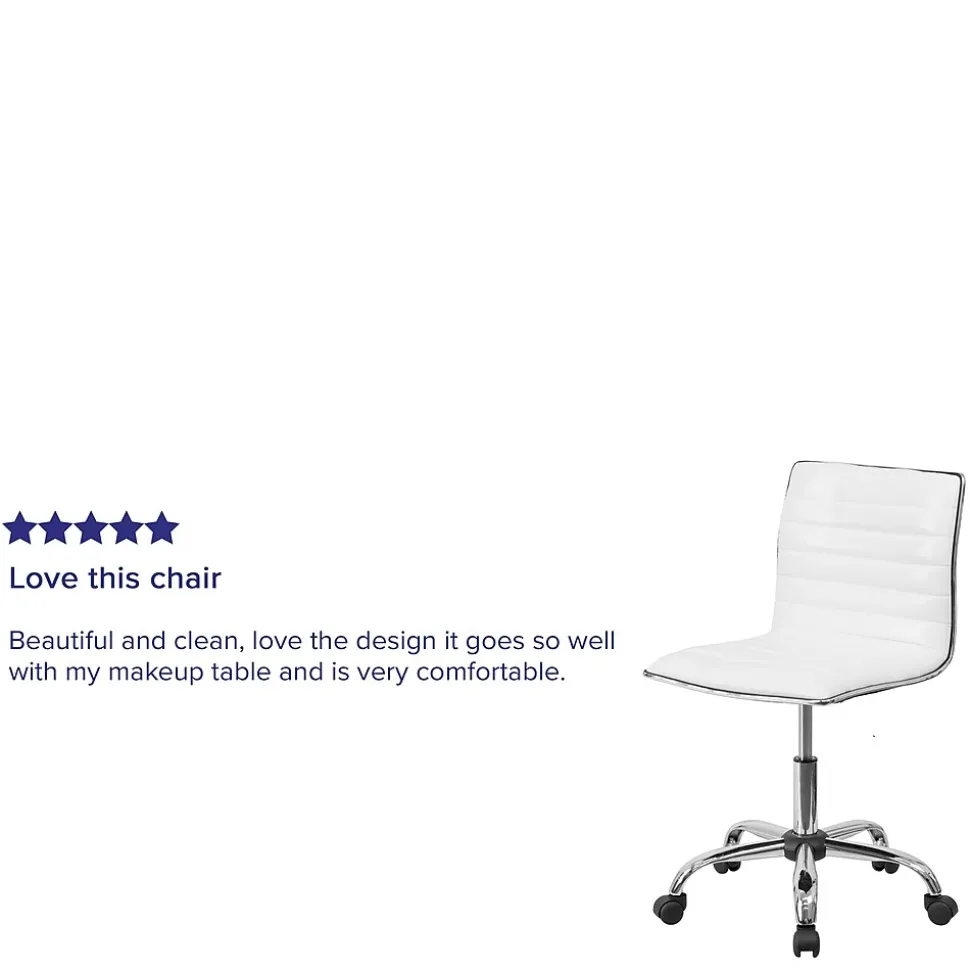 Flash Furniture Alan Armless Vinyl Swivel Low Back Task Office Chair, White/Chrome (DS512BWH)