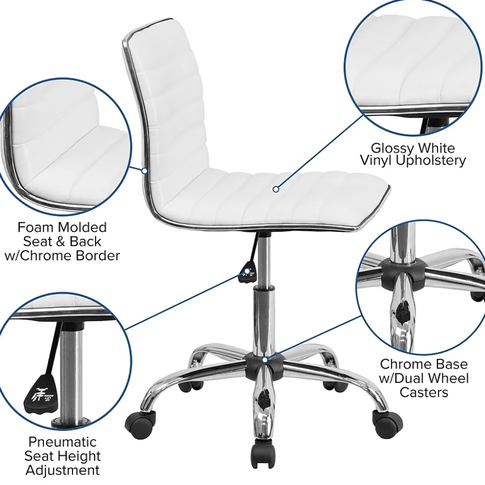 Flash Furniture Alan Armless Vinyl Swivel Low Back Task Office Chair, White/Chrome (DS512BWH)