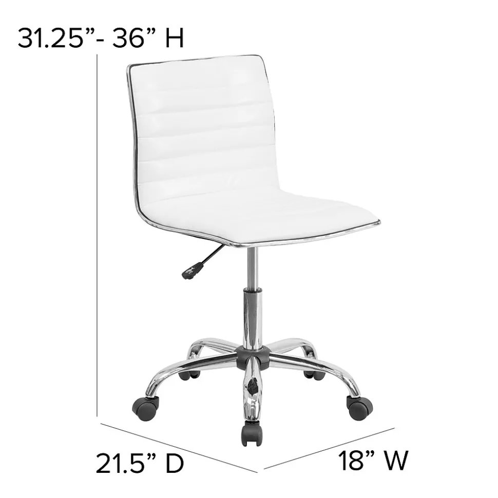 Flash Furniture Alan Armless Vinyl Swivel Low Back Task Office Chair, White/Chrome (DS512BWH)