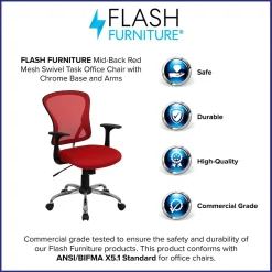 Flash Furniture Alfred Ergonomic Mesh Swivel Mid-Back Task Office Chair, Red (H8369FRED)