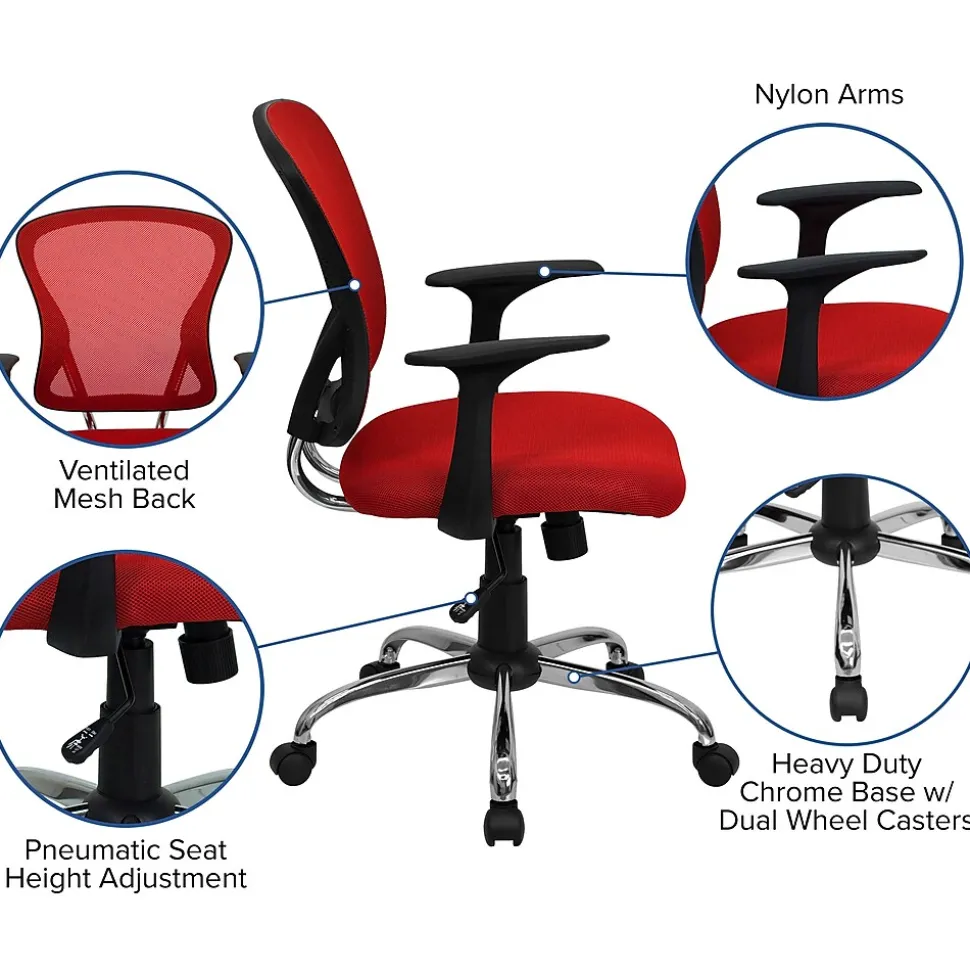 Flash Furniture Alfred Ergonomic Mesh Swivel Mid-Back Task Office Chair, Red (H8369FRED)