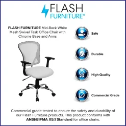 Flash Furniture Alfred Ergonomic Mesh Swivel Mid-Back Task Office Chair, White (H8369FWHT)
