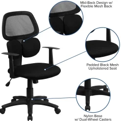 Flash Furniture Ariel Ergonomic Mesh Swivel Mid-Back Task Office Chair, Black (BT2755BK)